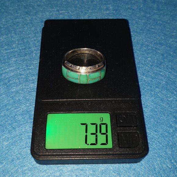 Stunning Vintage Native American Navajo Genuine Turquoise Inlaid Sterling Ring - Picture 14 of 14